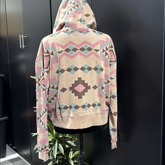 Ariat Sunset Spark,crop hoodie,zip up,fleece lined,rib knit cuff/waist,Southwest - Picture 3 of 8